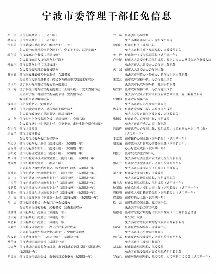 寧波最新人事任免動(dòng)態(tài)